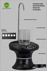 Resim Soandora Elektrikli Şarjlı Otomatik Sehpalı Standlı Damacana Su Pompası Siyah 