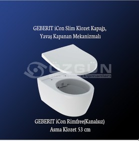 Resim Geberit İcon Rimfree (kanalsız) Klozet + Yavaş Kapak 501.002.00.1 