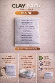 Resim nemtut CLAY PACK AKTİF KİL NEM ALICI 16 UNİT ( 15 CM X 18 CM - 510 g ) 18 ADET 
