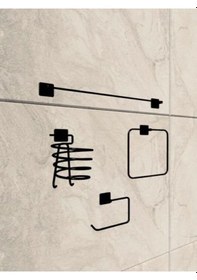 Resim Siyah Yapışkanlı Kare Havluluk Ve Fön Askısı Seti 4'lü Banyo Seti Siyah 