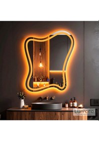 Resim Elvenor Amber Led'li Lazer Kumlamalı Lavabo & Banyo Aynası Dokunmatik Sensörlü 70 X 56 Cm Turuncu 