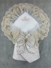 Resim Gold Erkek Kız Bebek Battaniyesi Kundağı Dantelli Lüks Yenidoğan Hastane Çıkışı Mevlütlük Hediyelik Altın 