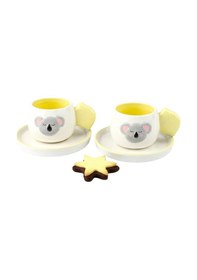 Resim 2 Kişilik Seramik Kahve Fincanı Kabartma Koala Figürlü Beyaz - Sarı 