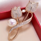 Resim Vintage Tulip Flower Brooch Pin – Zarif Alaşım Metal ile Parlayan Rhinestones, İnci Vurgusu ve Çiçek Tasarımı – Kadın Moda Aksesuarları, Parti Malzemeleri, Giyim ve Çanta Süslemeleri için Mükemmel, Çiçek Takı 
