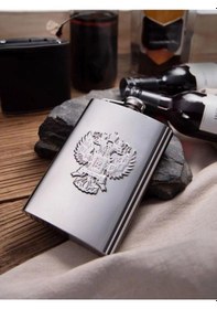 Resim Çelik Kabartmalı Kartal Figür 9 Oz 270 Ml Cep Viski İçki Matarası Gri 