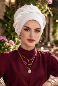 Resim Aişe tesettür Kırık Beyaz Burgulu Bone 