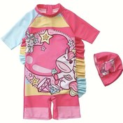 Resim Çocukların Yüzme Kıyafetleri Kadınlar için Çocuk Prenses Tek Parça İki Renkli Kenar Unicorn Yüzme Kıyafeti Kız Çocukları Güneş Koruyucu Yüzme Kıyafeti Paskalya Hediyesi 