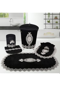 Resim Lisa Siyah 6 Prç Banyo Kirli Çamaşır Sepeti ve Paspas Seti Siyah 