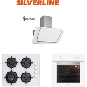 Resim Silverline Beyaz Cam Ankastre Set (3373 Misto 60+cs5429w01+bo6501w01) 