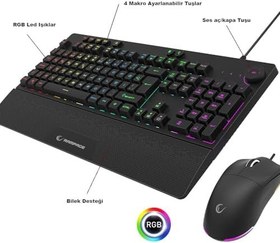 Resim Rampage Eclipse Siyah Usb RGB Aydınlatmalı Q Gaming 4 Tuş Makrolu Oyuncu Klavye Mouse Set 