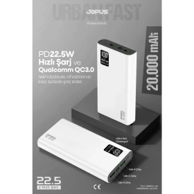 Resim Jopus 20000MAH Powerbank Pd 22.5W Hızlı Şarj - Dijital Ekranlı - Taşınabilir Şarj Cihazı - Beyaz JP-P12 