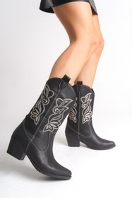 Resim Riccon Qiraveth Kadın Western Kısa Çizme 001250061 Siyah Cilt 