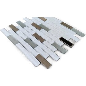 Resim MozaiKristaL Mutfak Tezgah Arası ve 23 x 73 x 4 mm Beyaz - Gümüş Krom - Gümüş Sim 30 x 30 cm Fileli Kristal Mozaik ( 1 m2 Fiyatıdır ) 