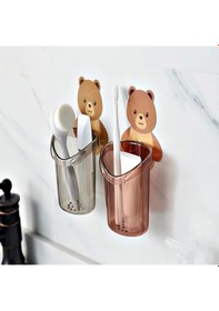 Resim Ayıcık Diş Fırçası Fincanı Tutucu Diş Macunu Depolama Rafı Standı Kendinden Yapışkanlı 2 Adet Siyah 