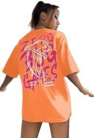 Resim Trendseninle Kadın Beyaz Bisiklet Yaka Games Baskılı Oversize T-Shirt 