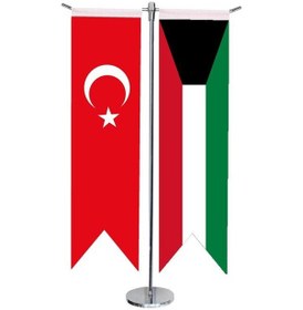 Resim Masa Üstü Kırlangıç Kuveyt + Türk Bayrağı + Krom T Direk Masa Bay 