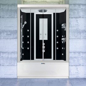 Resim Duvardan Duvara Mini Küvetli Buharlı | Jakuzili | Masajlı Compact Duşakabin | Mod - 90x170 / Siyah/Beyaz / Küvetli 