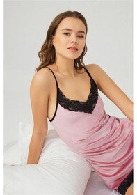 Resim Cottonhill Pudra Dantelli İnce Askılı Kadife Kadın Gecelik Pudra 