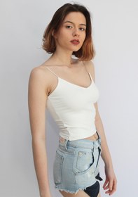 Resim Rosse Butik Kadın V Yaka Ekru Ip Askılı Crop Top 