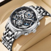 Resim Hanyang Gümüş Siyah Lıge Orijinal Izle Erkekler Için Su Geçirmez Paslanmaz Çelik Kuvars Analog Moda Iş Güneş Ay Yıldız Kol Saatleri Üst Marka Saat (Yurt Dışından) 