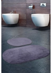 Resim Rixos Gri 2'li Banyo Halısı Paspası Seti Kaymaz Deri Tabanlı Maki Gri 