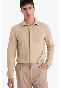 Resim Defacto Modern Fit Polo Yaka Pike Uzun Kollu Gömlek F0330ax25aubg359 Bej-bg359 