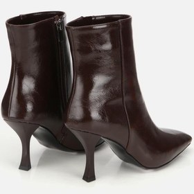 Resim Kadın Kahverengi Küt Burunlu Bilekte Topuklu Bot Kahverengi 