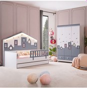 Resim City Montessori Çocuk Odası Dolap Yavrulu Yatak - Gri 