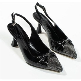 Resim Gemma Kadın Siyah Rugan Taş Detaylı Bilek Bağlı Topuklu Ayakkabı Siyah 