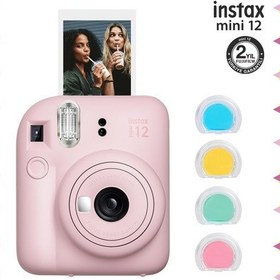 Resim Fujifilm Instax Mini 12 Fotoğraf Makinesi + 4'lü Renkli Lens Seti Pembe 