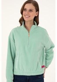 Resim U.S. Polo Assn. Kadın Su Yeşili Dik Yaka Fermuarlı Polar Sweatshirt 50297401-VR048 