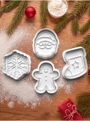 Resim Kirpilab Noel baba, Gingerbread, Kar ve Çorap 4'lü Set Yeniyıl Yılbaşı Kurabiye Kalıbı Hamur Şekillendirici 
