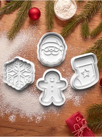 Resim Kirpilab Noel baba, Gingerbread, Kar ve Çorap 4'lü Set Yeniyıl Yılbaşı Kurabiye Kalıbı Hamur Şekillendirici 