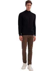 Resim Slim Fit Pamuk Kumaş Basic Yarım Balıkçı Kazak Siyah 