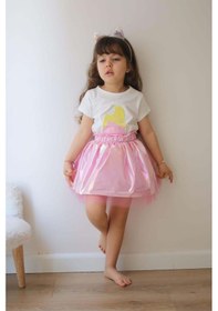 Resim Kız Çocuk Mickey Ve Dondurma Desenli Kısa Kol Pamuk Etekli Takım Pembe 