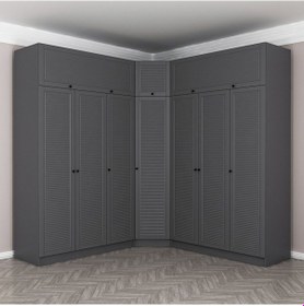 Resim Kale 7 Kapaklı 4 Çekmeceli Köşe Dolap + Yüklük Antrasit Mebran Panjur 235cm Antrasit 