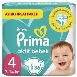 Resim Prima Bebek Bezi Aktif Bebek 4 Beden 136 Adet Aylık Fırsat Paketi 