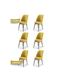 Resim Canisa Concept Dexa Serisi Hardal Renk 6 Adet Sandalye, Renk Hardal, Ayaklar Kahverengi Hardal 