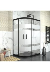 Resim Tekno Duş Black Sirius 6mm Kumlamalı Cam Asimetrik Oval Duşakabin Yarı Beyaz 