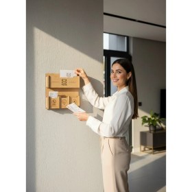 Resim Woodmomente Ahşap Fatura ve Posta Kutusu 4mm Kayın Hrf Duvar Tipi Düzenleyici 29X29 cm 
