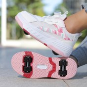 Resim YİNGCSM Trendy Gençlerin Dört Tekerlekli Çift Kullanımlı Sneaker'ları, Döner Toka Kapatma, Nefes Alabilen Mesh Kaykay Ayakkabıları, Açık Hava Sporları ve Günlük Giyim için, Hafif Dayanıklı Tasarım, Tüm Mevsim Konforu, Kaykay Ayakkabıları, Geometrik Desen, Sentetik Kaplama Üst 