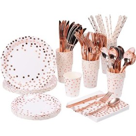 Resim Suntek 200 Adet Tek Kullanımlık Yemek Takımı Seti Altın-gül " 