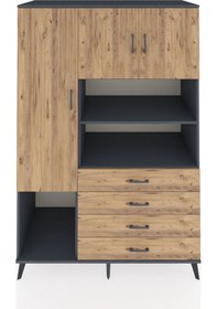Resim Kronos Dolap 7 Raflı 4 Çekmeceli 3 Kapaklı 132x59x195 Antrasit-çam/çam Atlas Çam/atlas Çam 