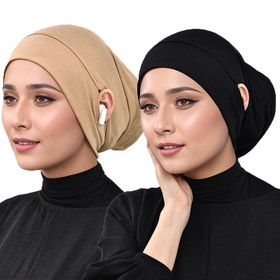 Resim 1 adet Şık Müslüman Kadınlar için Anında Hijab Kulak Delikli - Nefes Alabilen, Yumuşak Polyester Tüp Alt Başlık Bej/Siyah - Makinede Yıkanabilir, Ev Toplantıları & Ramazan Hediyeleri için İdeal 
