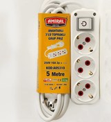 Resim Skygo Amiral 3' Lü Topraklı Anahtarlı 5 Metre Kablolu Grup Priz 