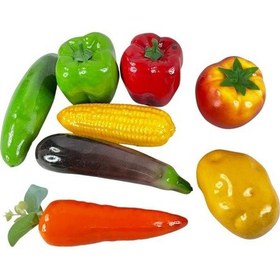 Resim Yapay Sebze Filesi 8 Adet Sebze Modeli Biber Patlıcan Patates Salatalık Havuç Domates Soğan Kabak 