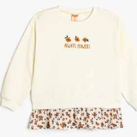 Resim Kız Bebek Sweatshirt Çiçek Baskılı Uzun Kollu Bisiklet Yaka Pamuklu Şardonlu 