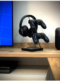 Resim Çok Fonksiyonlu Gaming Ps4 Ps5 Xbox Joystick Kontroller Tutucu Ve Oyuncu Kulaklığı Dikey Standı 