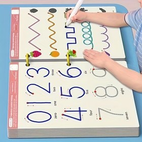 Resim 36 Sayfalık Yeniden Kullanılabilir Silinebilir Yazma Pratik Çalışma Kitabı - Kuru Silme Matematik Gerçekler, Alfabe, Şekiller ve Renkler ile Dayanıklı Kağıt - Okul Öncesi, Anaokulu, Erken Öğrenim için Eğitici Aktivite Kitabı 