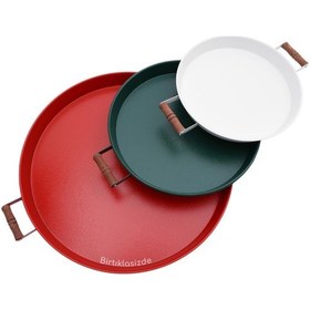 Resim Kitchen Trend 3 Lü Ahşap Kulplu Metal Tepsi Çay Tepsisi Kahve Tepsisi Sunum Tepsi Seti Kırmızı,yeşi 